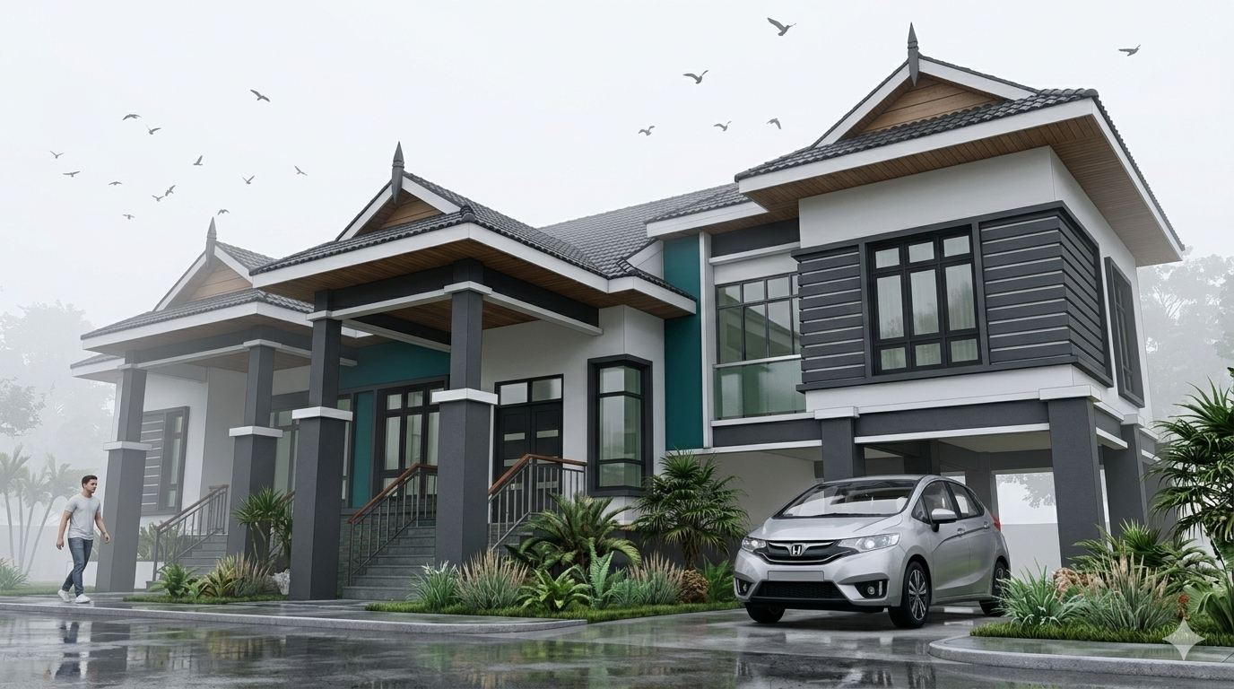 Rumah banglo moden dibina di atas tanah sendiri oleh Tunjong Prima